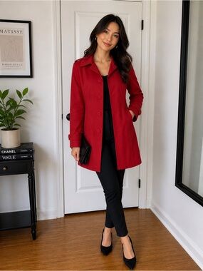 le chateau Vibrant Red Single-Breasted Trench Coat